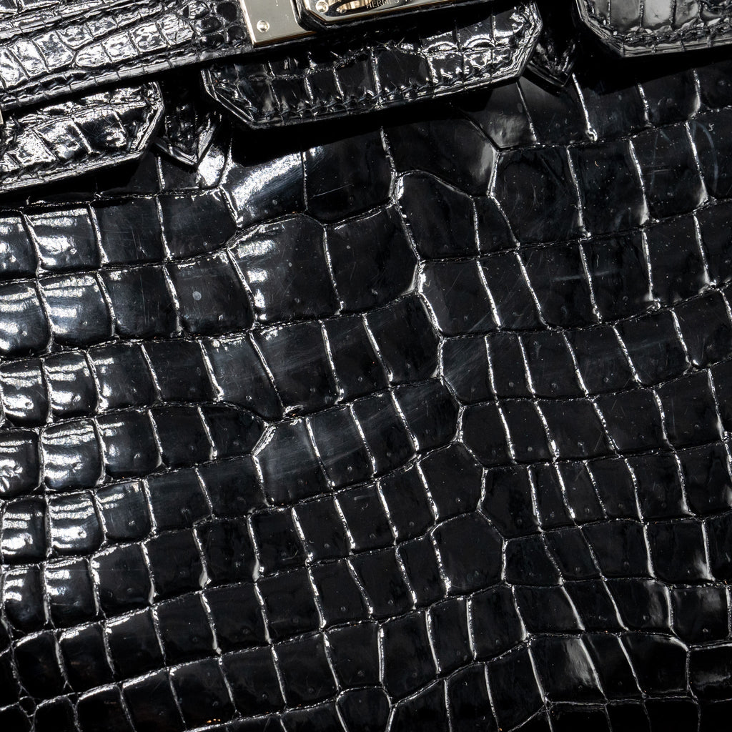 HERMES BIRKIN 25 SHINY CROCODILE POROSUS BLACK SHW