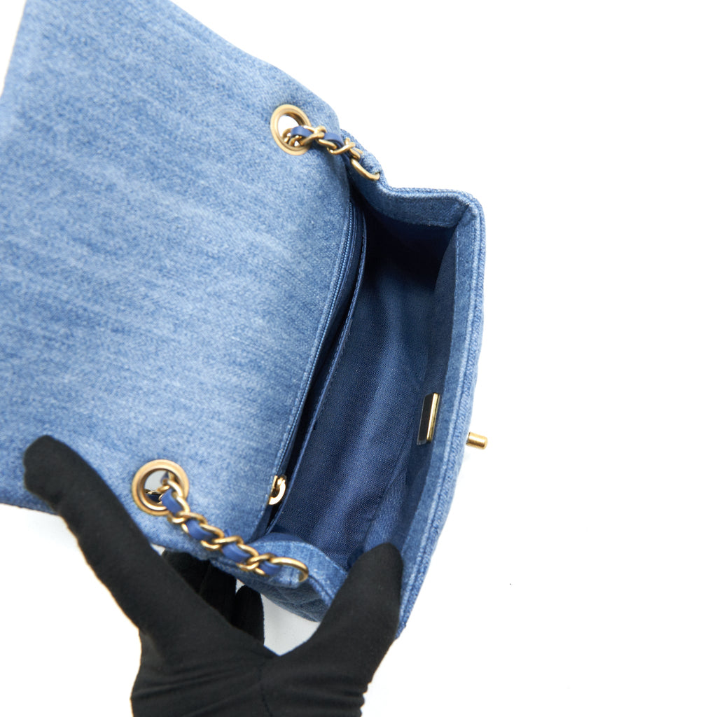 CHANEL 22C DENIM PEARL CRUSH MINI SQUARE FLAP BAG (MICROCHIP)