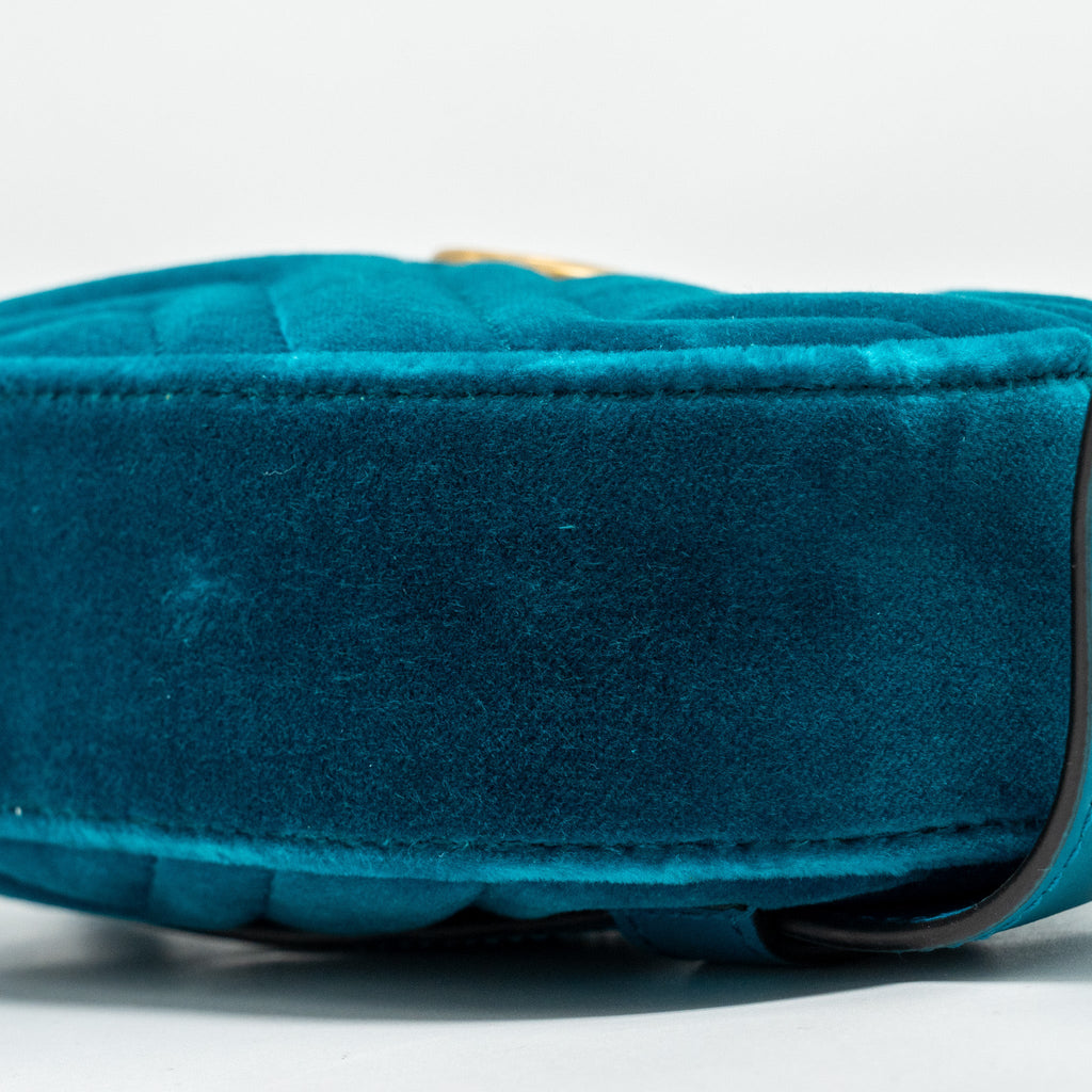 GUCCI SIZE 65 MARMONT BELT BAG VELVET BLUE GHW