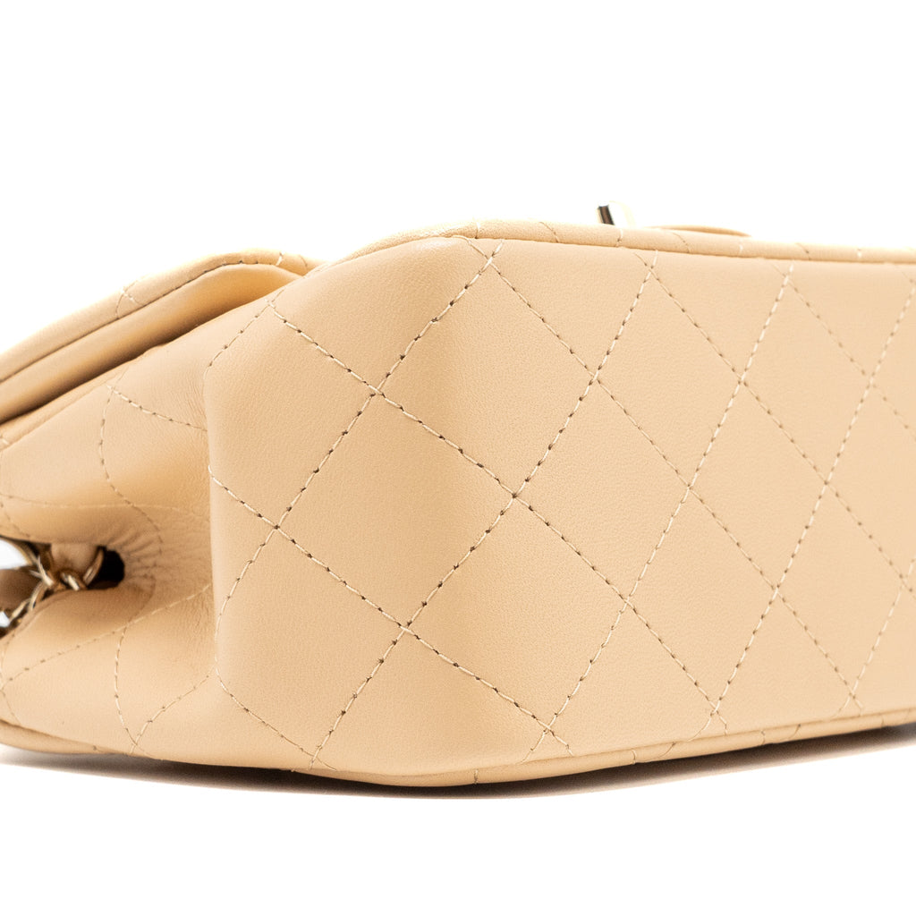 CHANEL 22C MINI SQUARE FLAP BAG LAMBSKIN BEIGE LGHW (MICROCHIP)