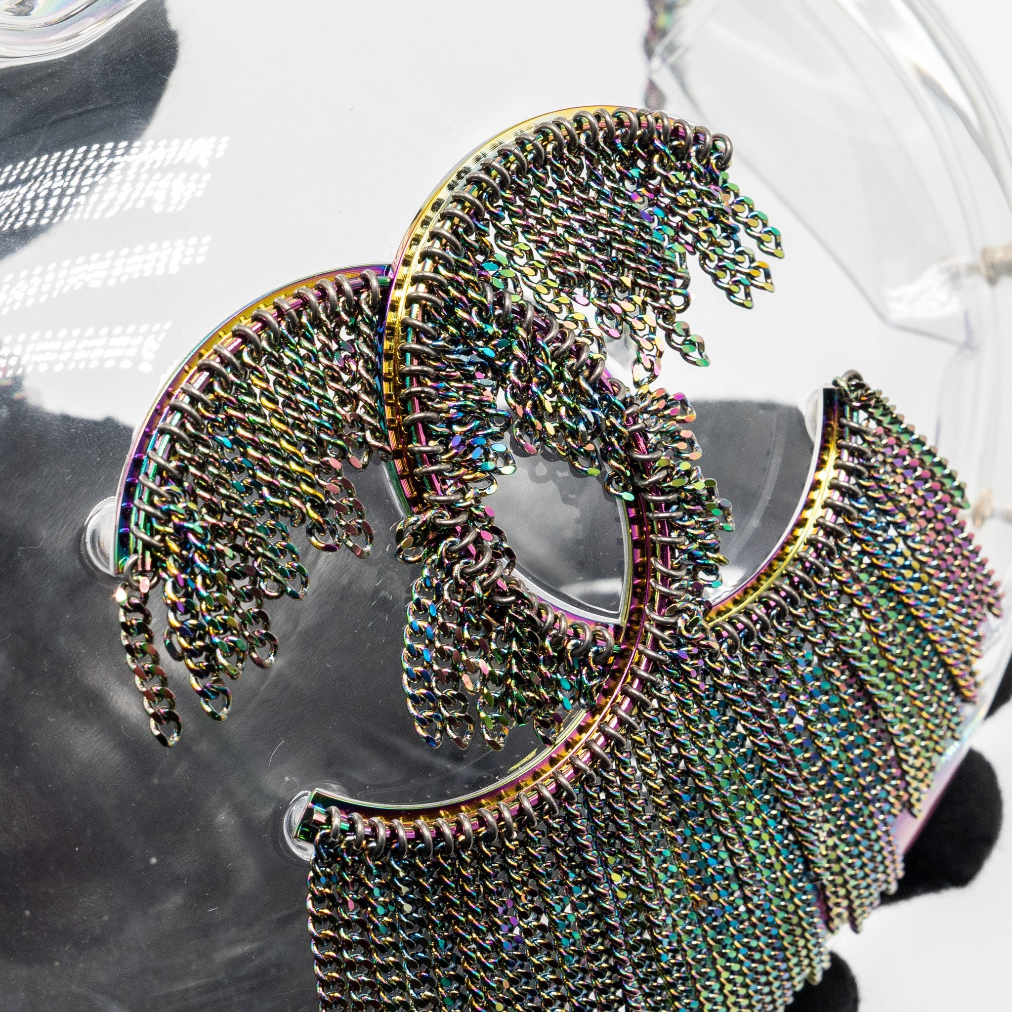 CHANEL 18S EVENING BAG WITH DETAIL CHAINS EMBELLISHED ACRYLIC MULTICOLOUR HARDWARE