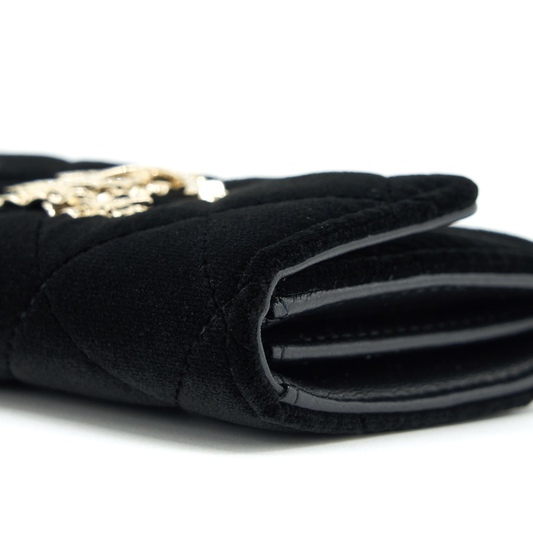CHANEL SMALL FLAP WALLET VELVET BLACK LGHW