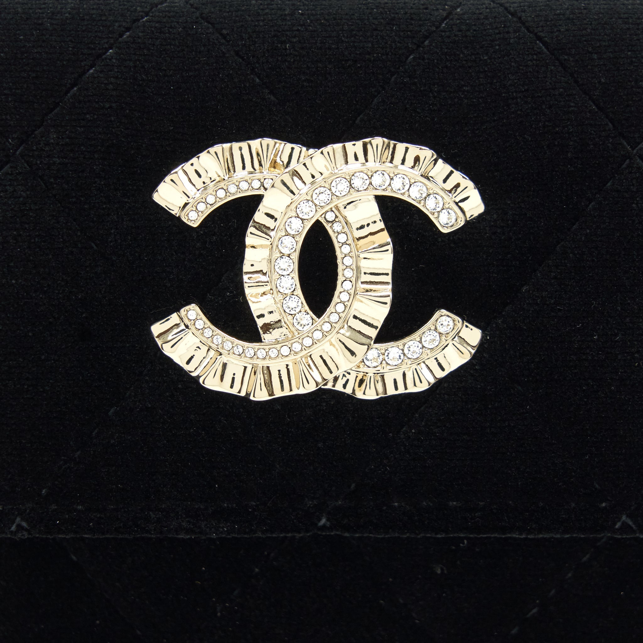 CHANEL SMALL FLAP WALLET VELVET BLACK LGHW