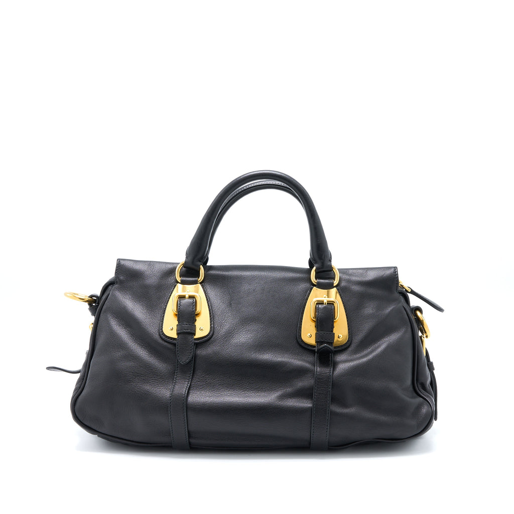 PRADA BAULETTO TOTE BAG SOFT CALFSKIN BLACK GHW