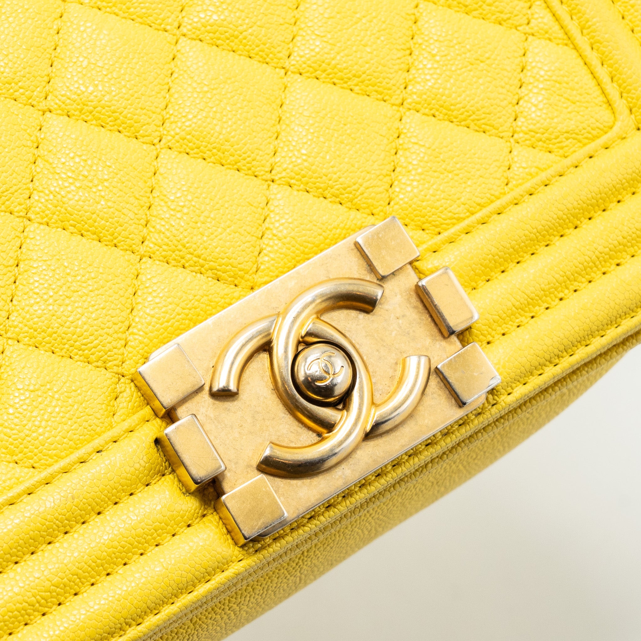 CHANEL SMALL BOY BAG GRAIN CALFSKIN YELLOW GHW