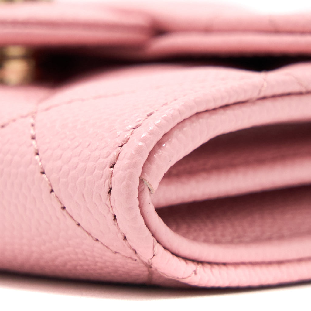CHANEL 22C FLAP CARD HOLDER WITH CHAIN CAVIAR PINK LGHW
