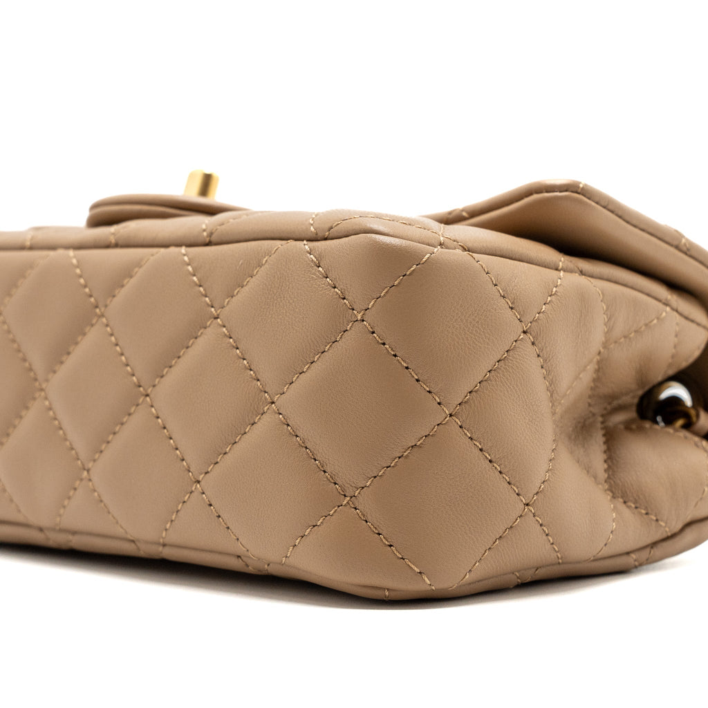 CHANEL 22B PEARL CRUSH MINI RECTANGULAR FLAP BAG LAMBSKIN DARK BEIGE GHW (MICROCHIP)