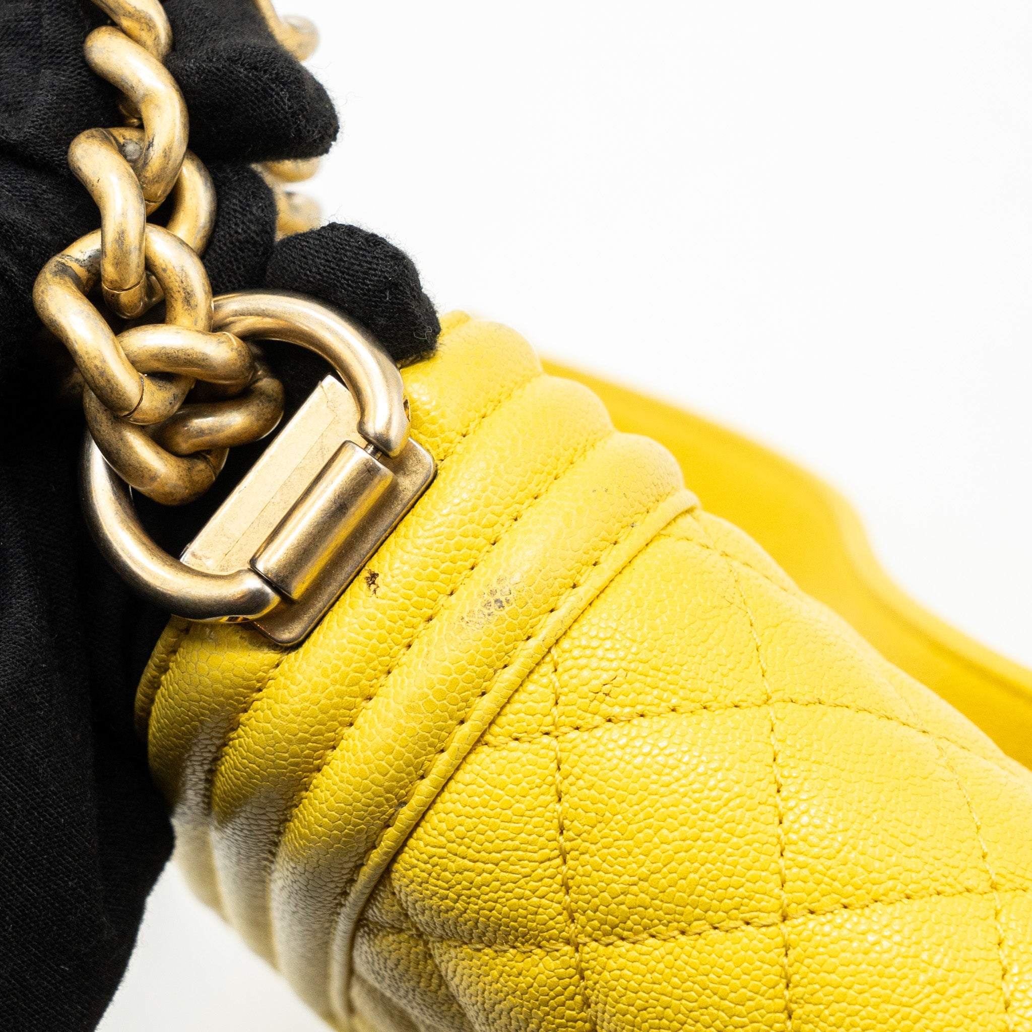 CHANEL SMALL BOY BAG GRAIN CALFSKIN YELLOW GHW