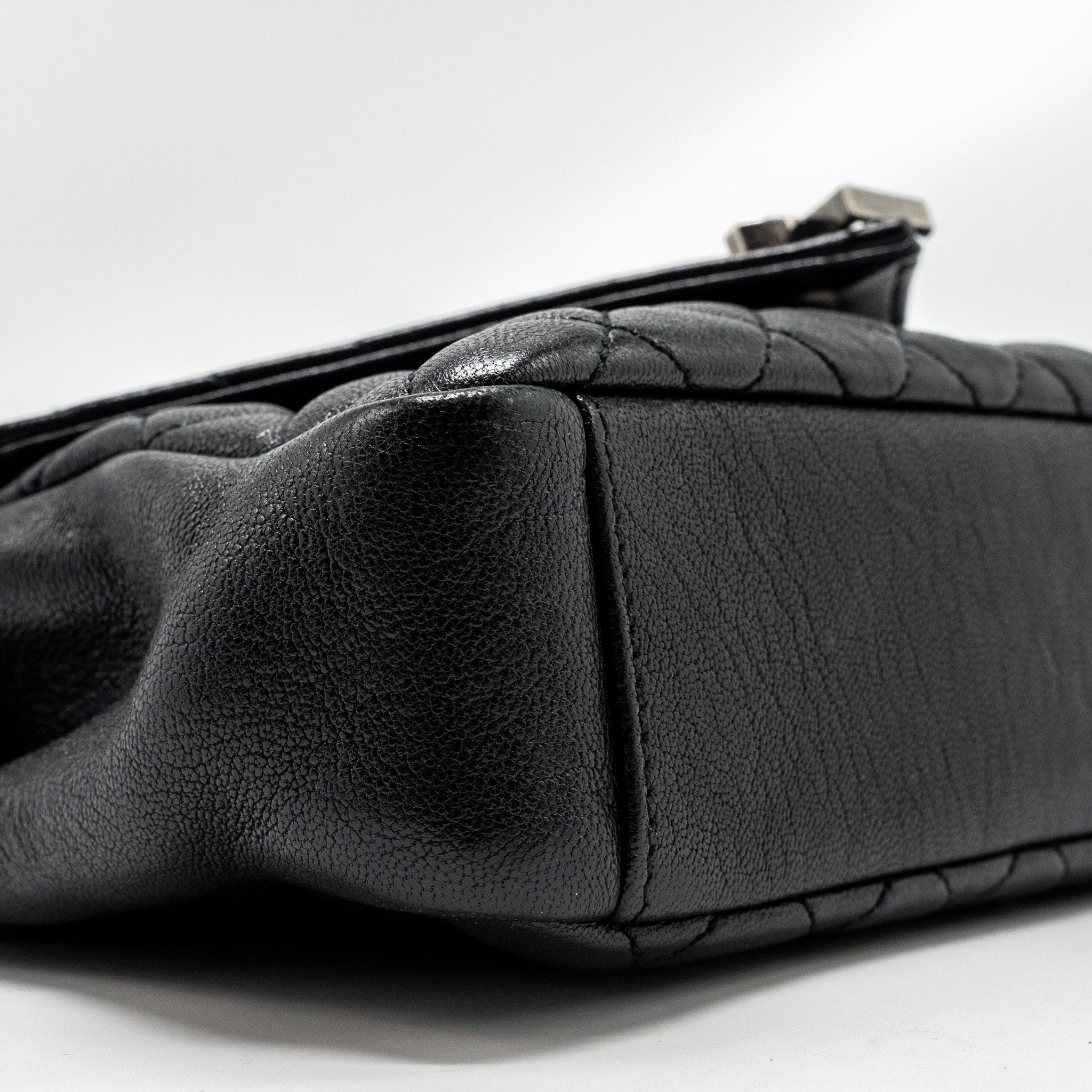 SAINT LAURENT COLLEGE FLAP BAG LAMBSKIN BLACK RUTHENIUM SHW