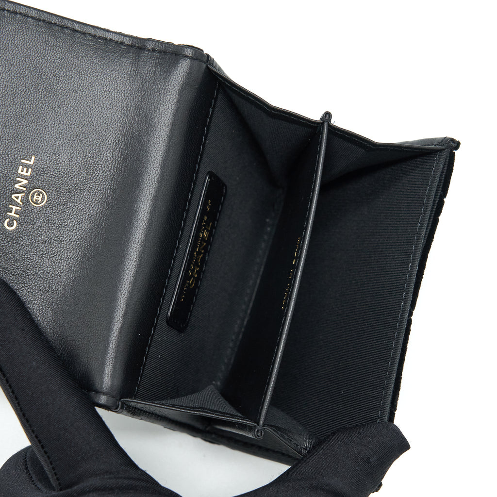 CHANEL SMALL FLAP WALLET VELVET BLACK LGHW