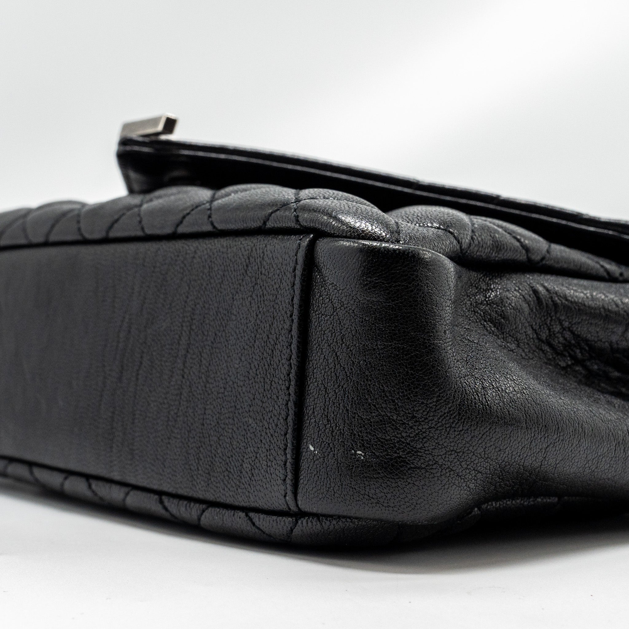 SAINT LAURENT COLLEGE FLAP BAG LAMBSKIN BLACK RUTHENIUM SHW