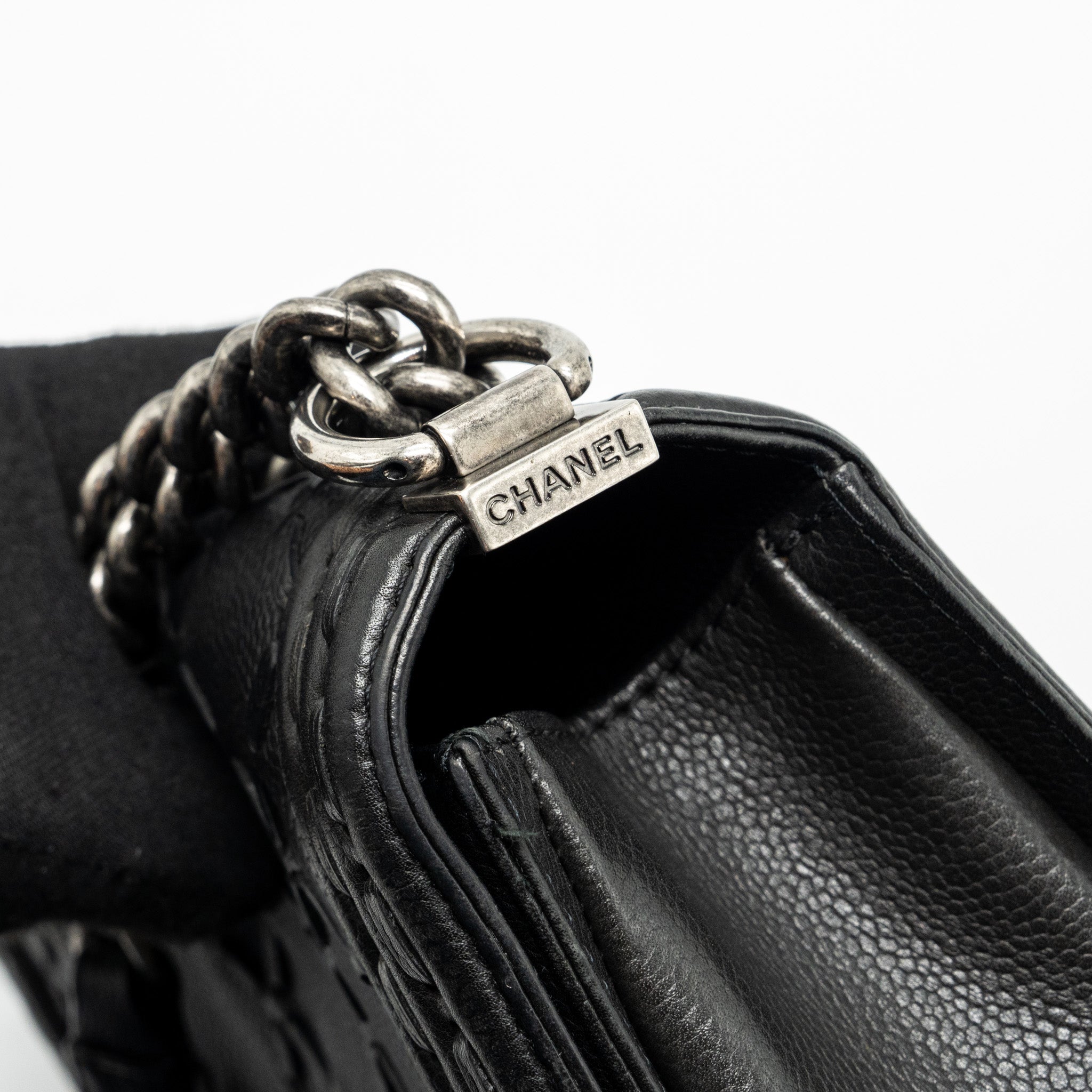 CHANEL MEDIUM BOY BAG LIMITED QUILTED CAVIAR BLACK RUTHENIUM HARDWARE