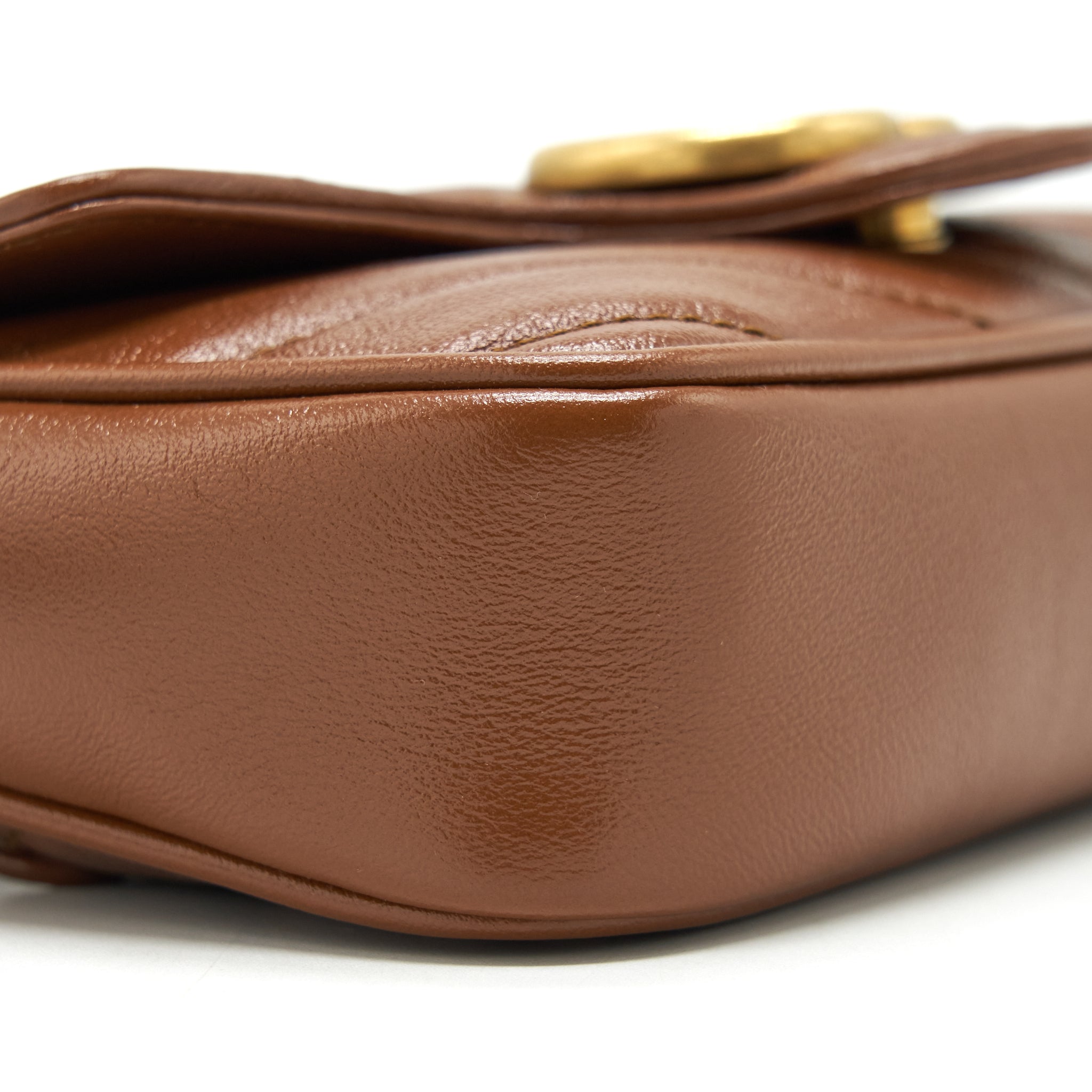 GUCCI GG MARMONT MATELASSE SUPER MINI BAG BROWN GHW