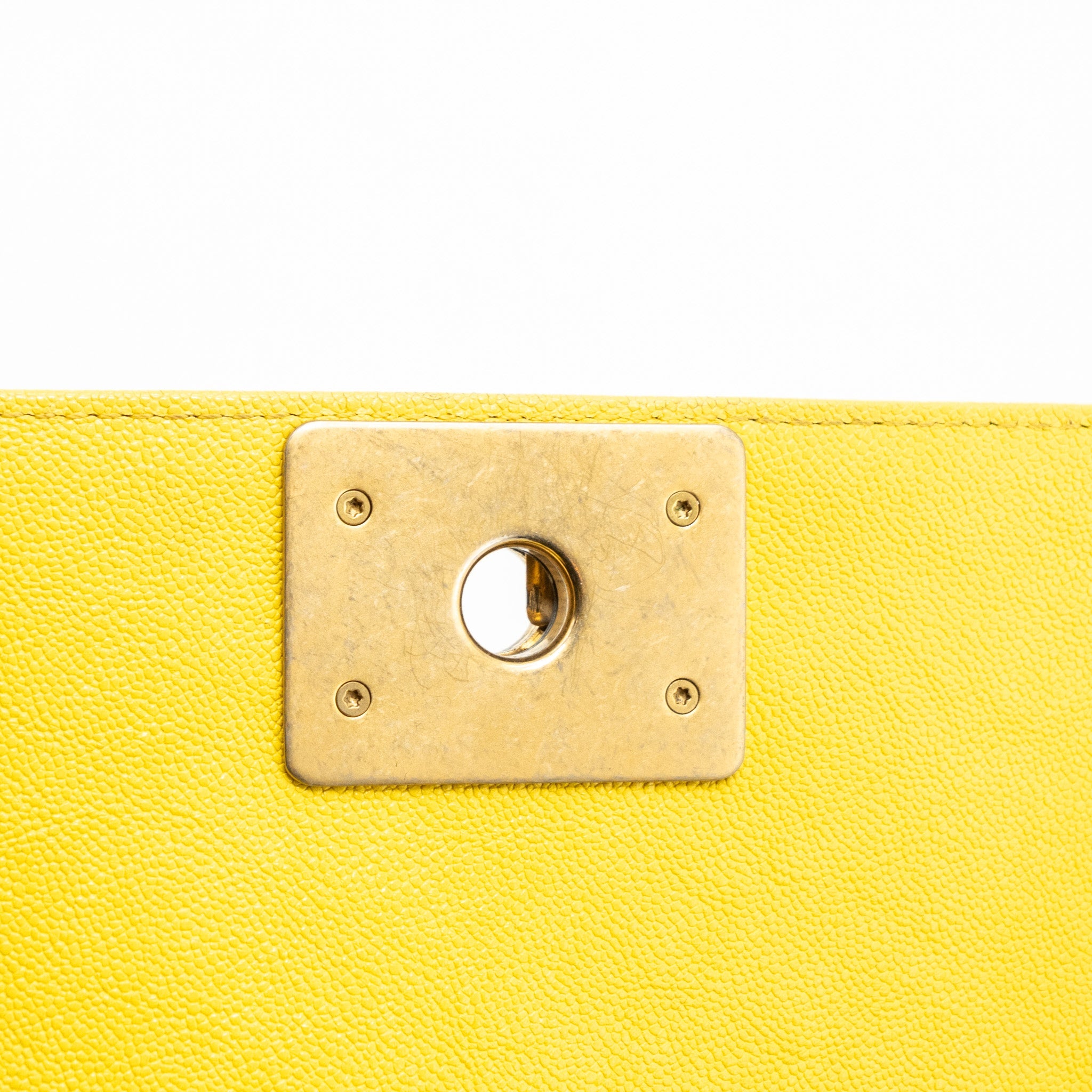 CHANEL SMALL BOY BAG GRAIN CALFSKIN YELLOW GHW