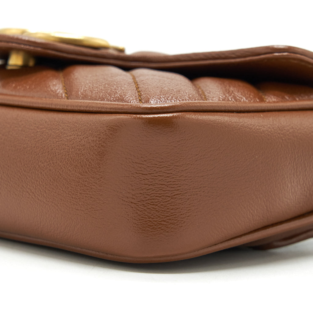 GUCCI GG MARMONT MATELASSE SUPER MINI BAG BROWN GHW