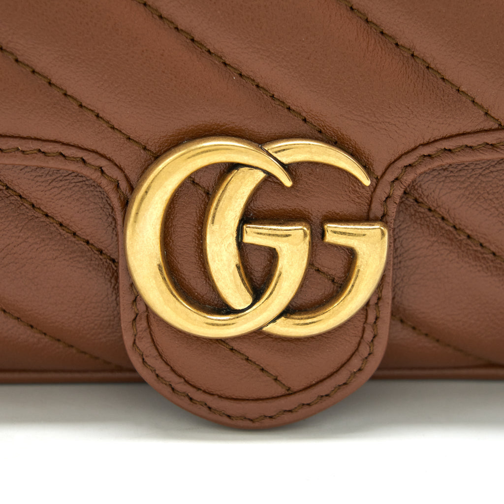 GUCCI GG MARMONT MATELASSE SUPER MINI BAG BROWN GHW