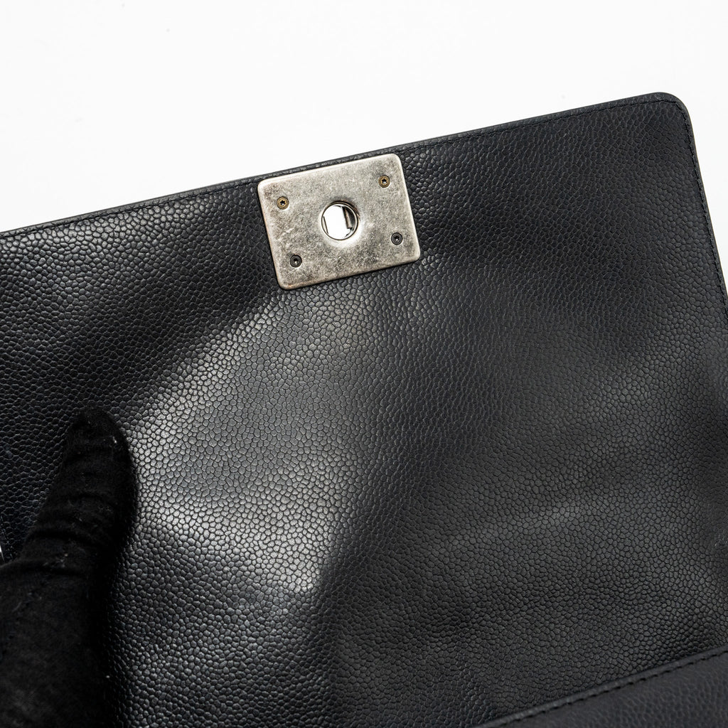 CHANEL MEDIUM BOY BAG LIMITED QUILTED CAVIAR BLACK RUTHENIUM HARDWARE
