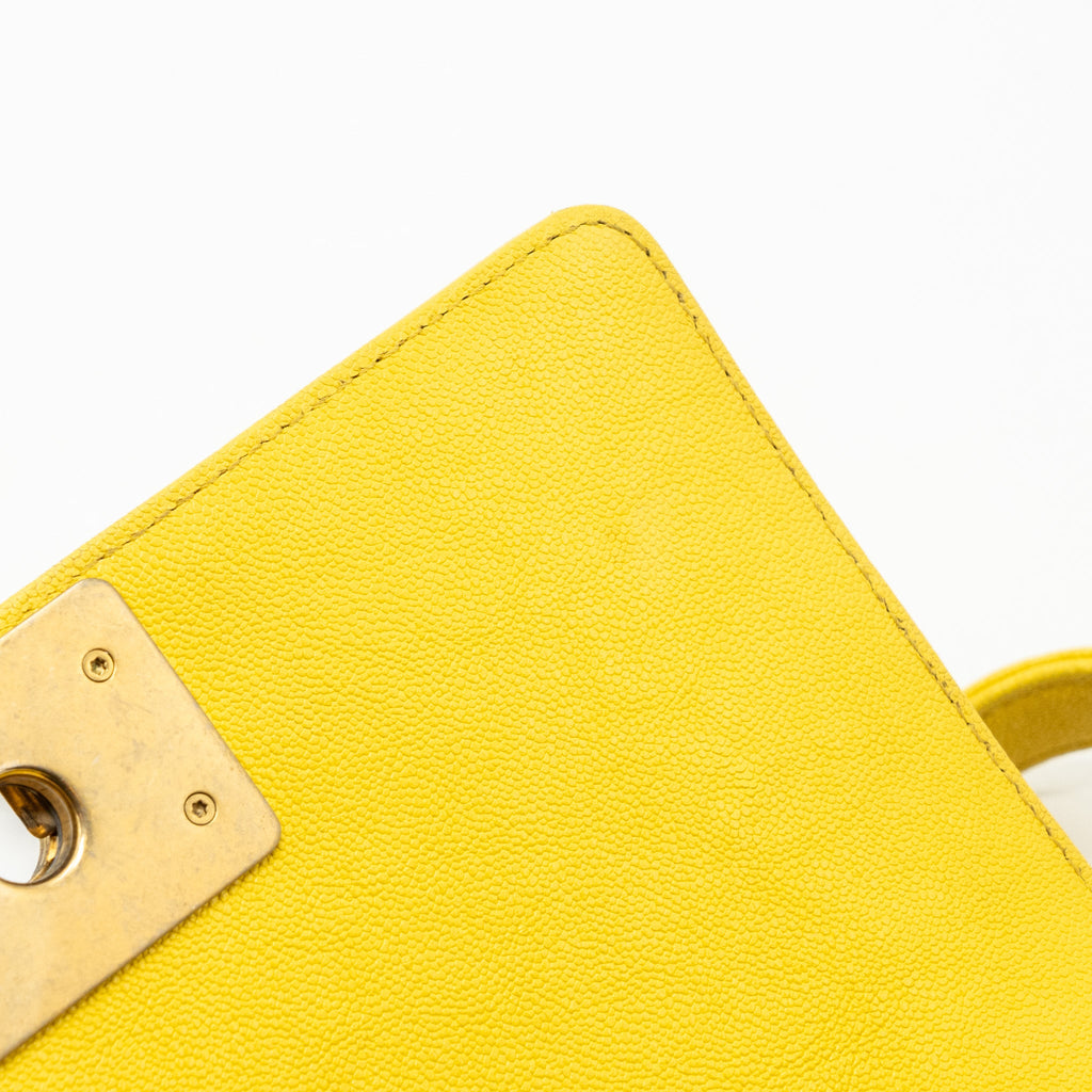 CHANEL SMALL BOY BAG GRAIN CALFSKIN YELLOW GHW