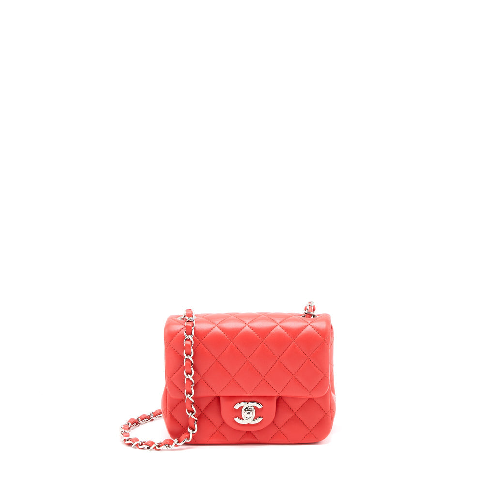 CHANEL MINI SQUARE FLAP BAG LAMBSKIN ORANGE RED SHW