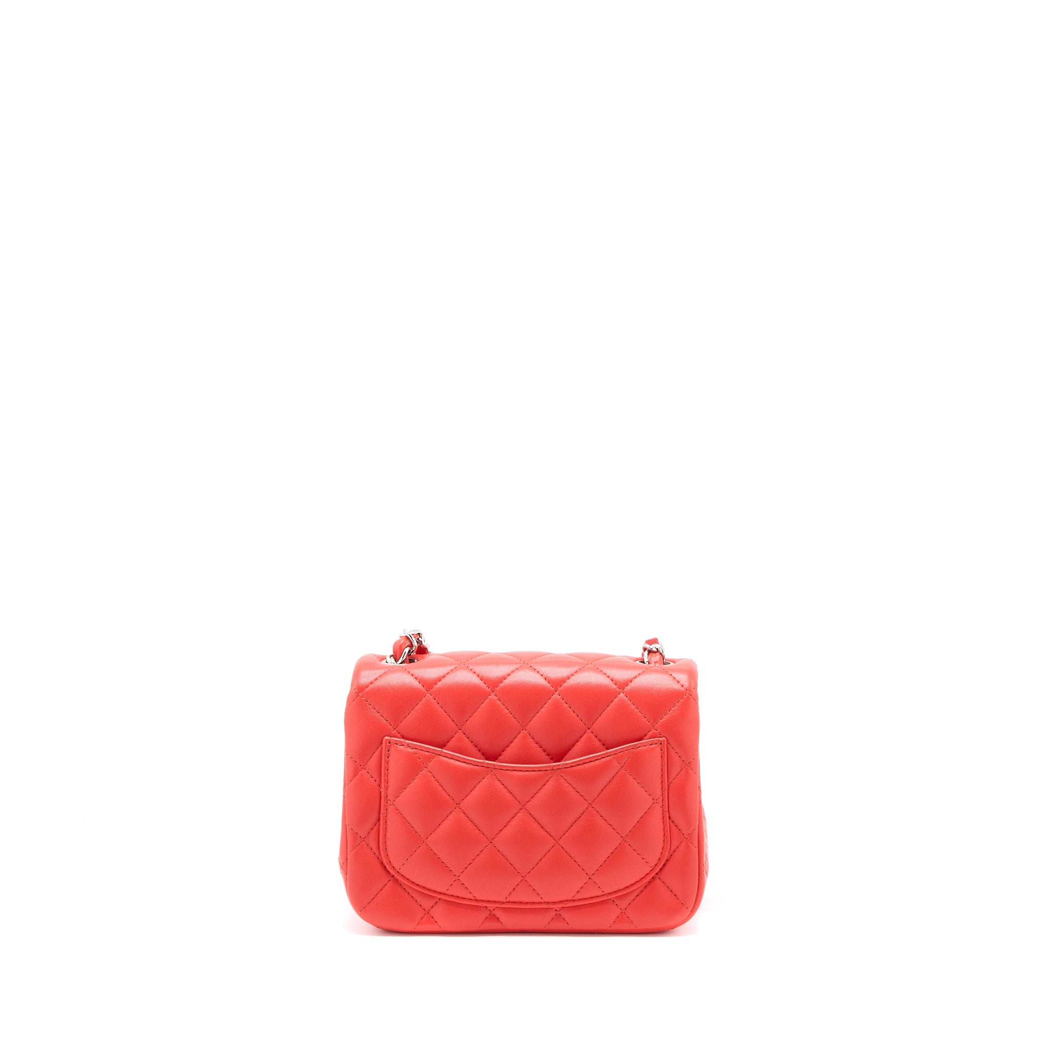 CHANEL MINI SQUARE FLAP BAG LAMBSKIN ORANGE RED SHW