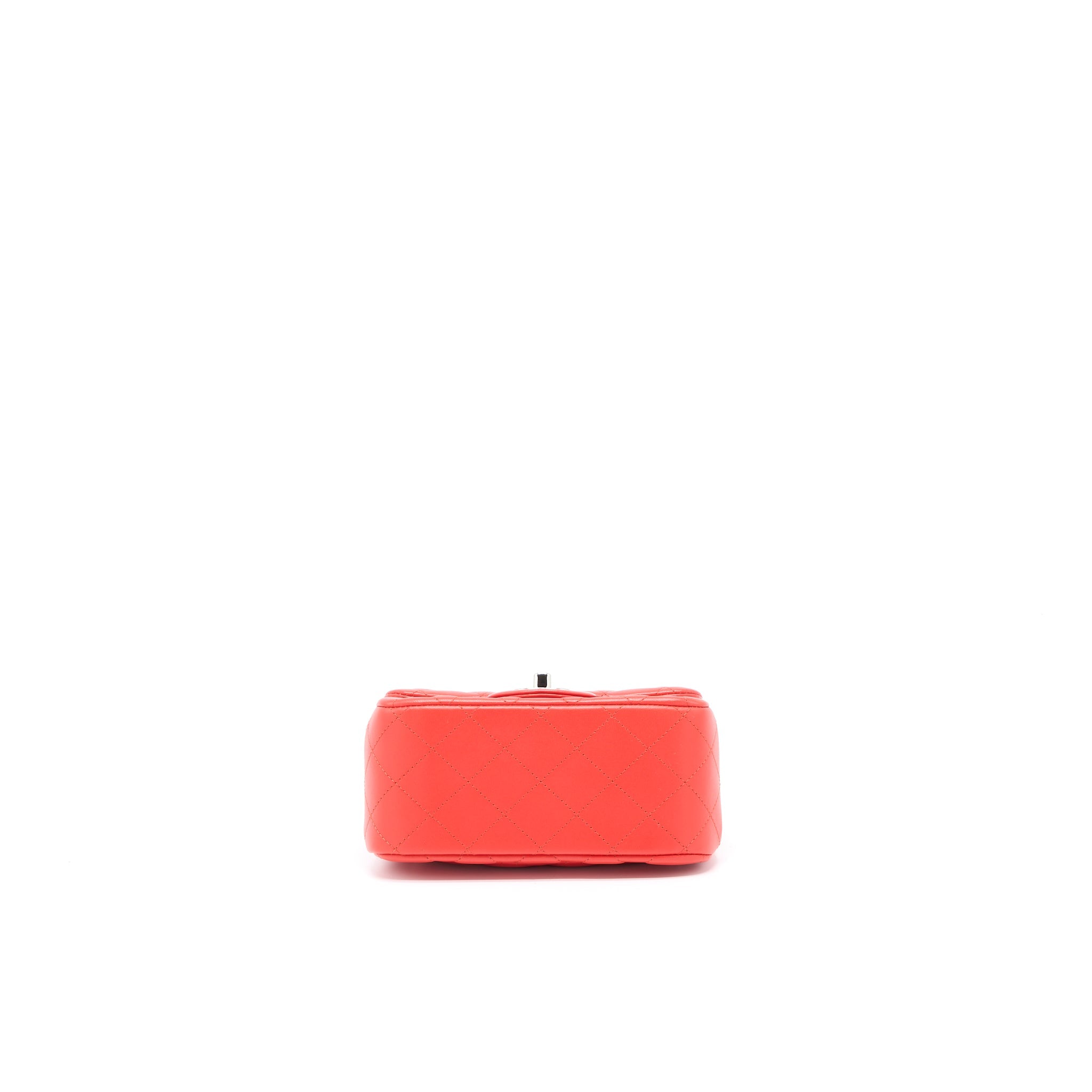 CHANEL MINI SQUARE FLAP BAG LAMBSKIN ORANGE RED SHW