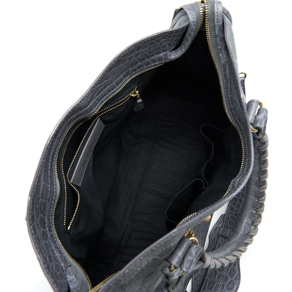 BALENCIAGA MEDIUM EMBOSSED CALFSKIN BAG IN GREY SHW