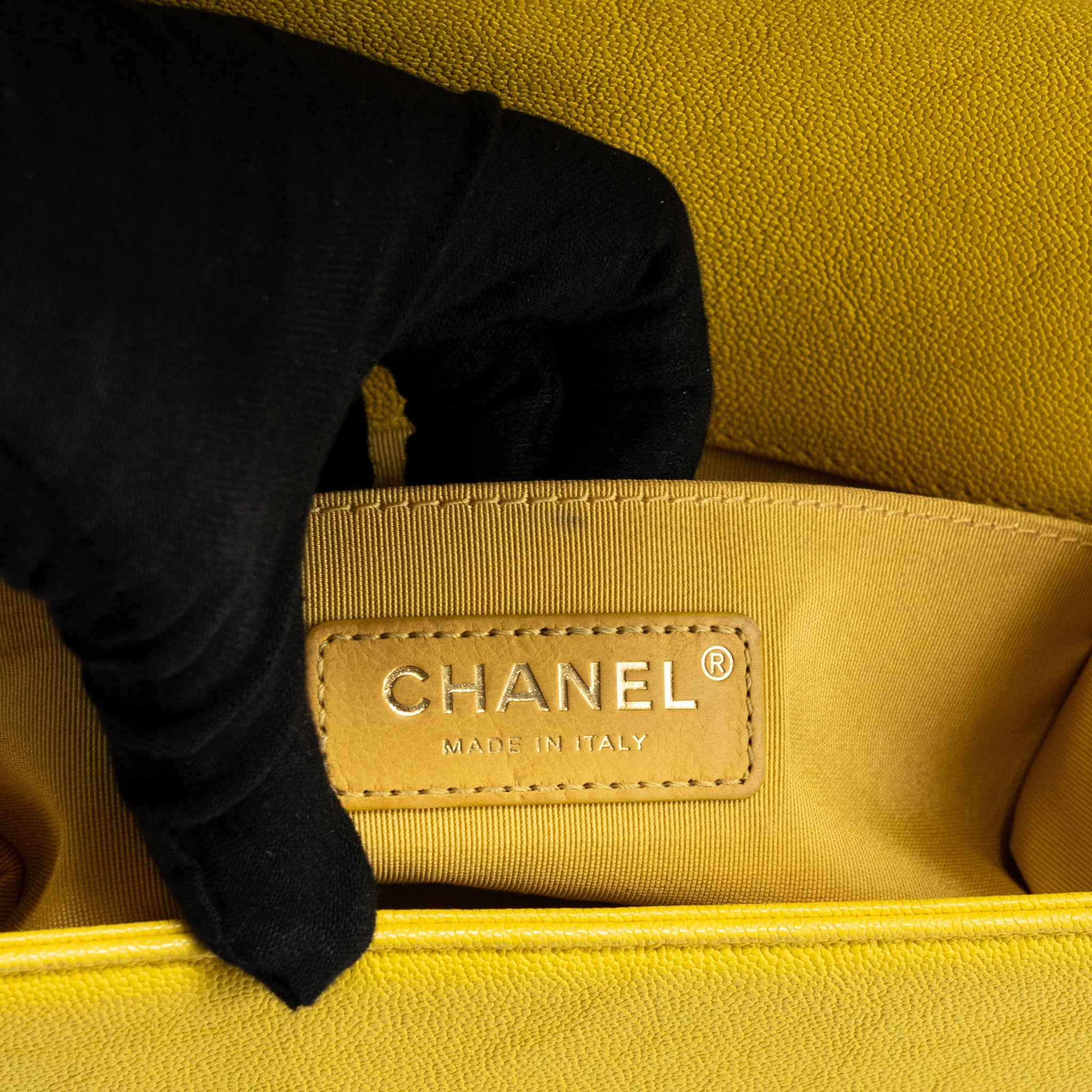 CHANEL SMALL BOY BAG GRAIN CALFSKIN YELLOW GHW