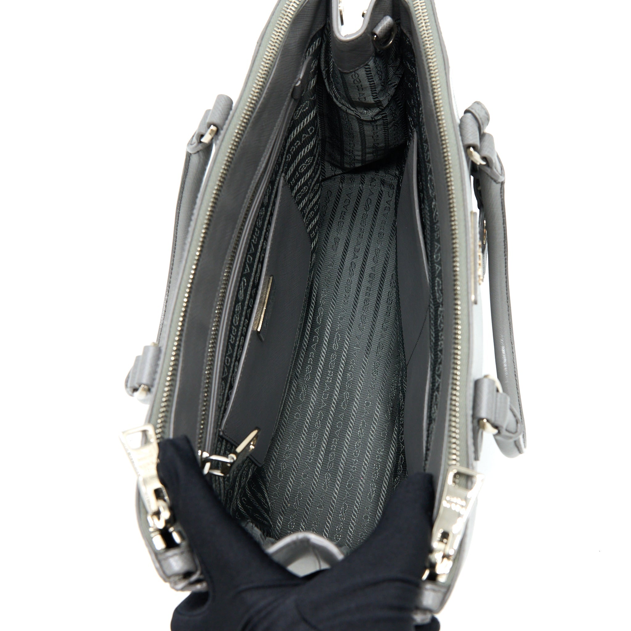PRADA DOUBLE ZIP TOTE BAG SAFFIANO CALFSKIN MULTICOLOUR GREY SHW