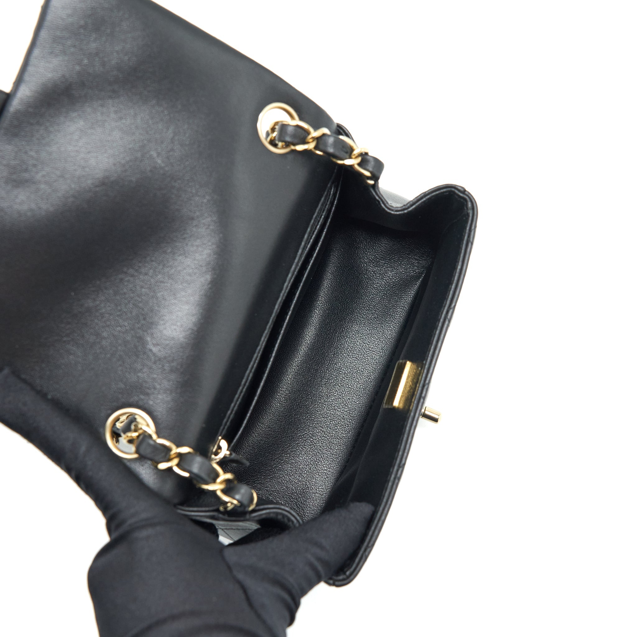 CHANEL MINI SQUARE FLAP BAG LAMBSKIN BLACK LGHW (MICROCHIP)