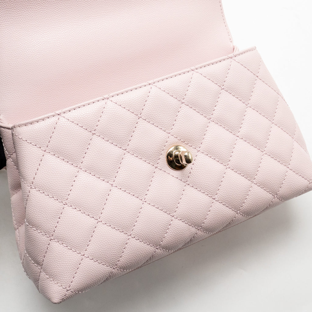 CHANEL SMALL COCO HANDLE CAVIAR LIGHT PINK LGHW (MICROCHIP)