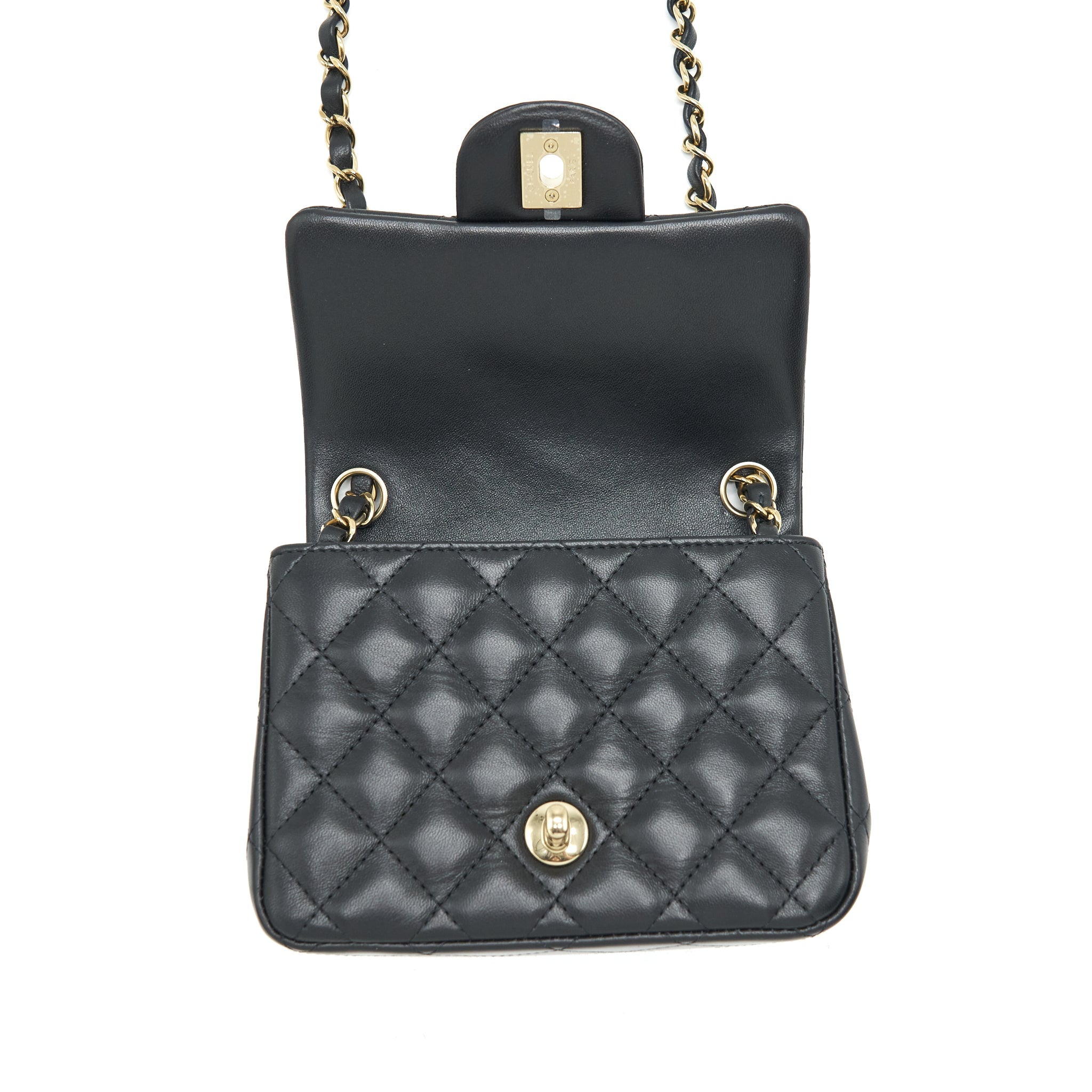 CHANEL MINI SQUARE FLAP BAG LAMBSKIN BLACK LGHW (MICROCHIP)