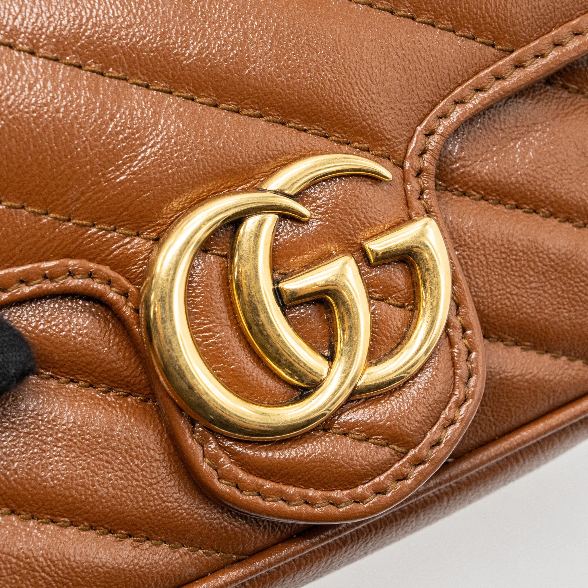 GUCCI SUPER MINI GG MARMONT CALFSKIN CARAMEL GHW