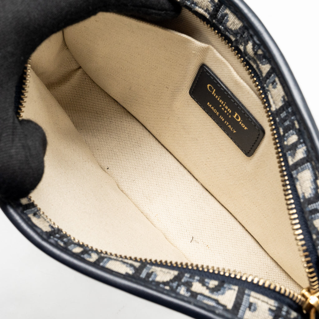 DIOR DIORQUAKE POUCH WITH DIOR SHOULDER WIDE STRAP OBLIQUE CANVAS BLUE GHW (SELL IN A SET)