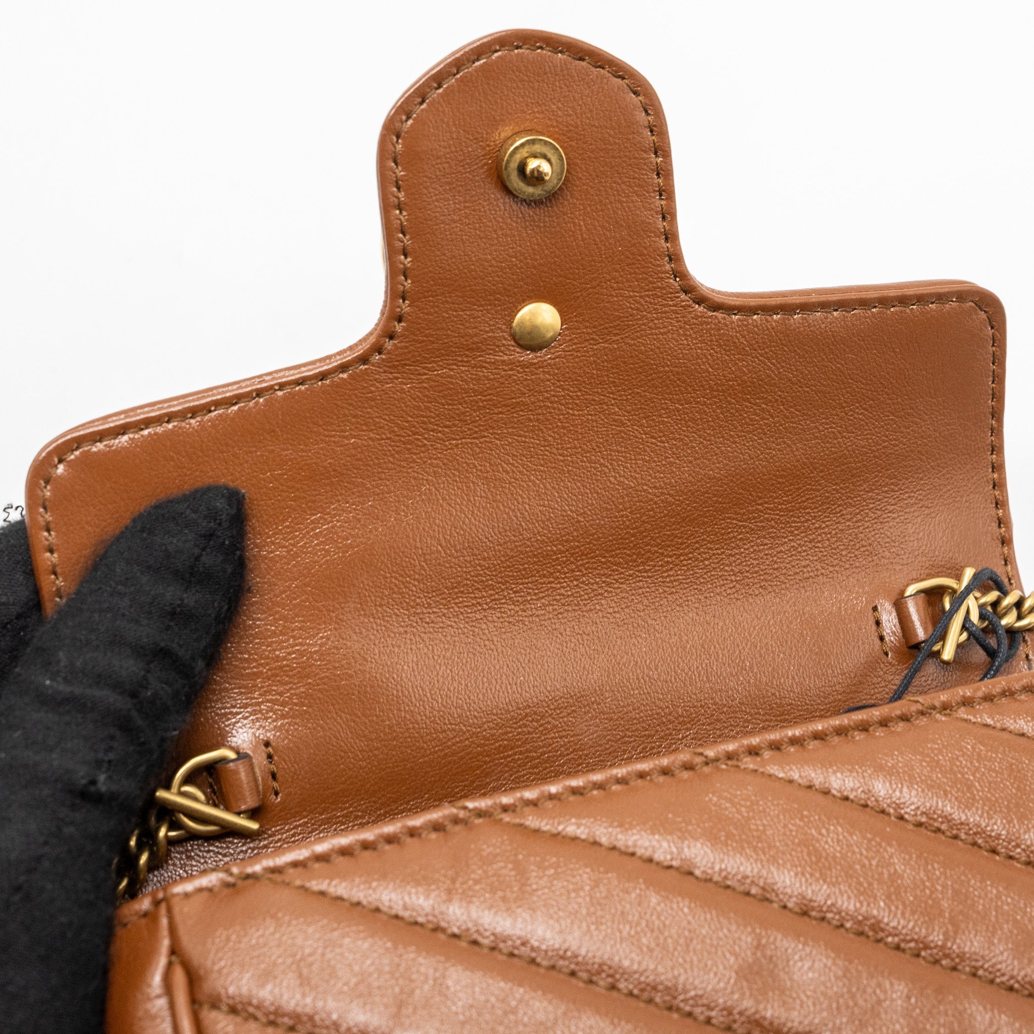 GUCCI SUPER MINI GG MARMONT CALFSKIN CARAMEL GHW