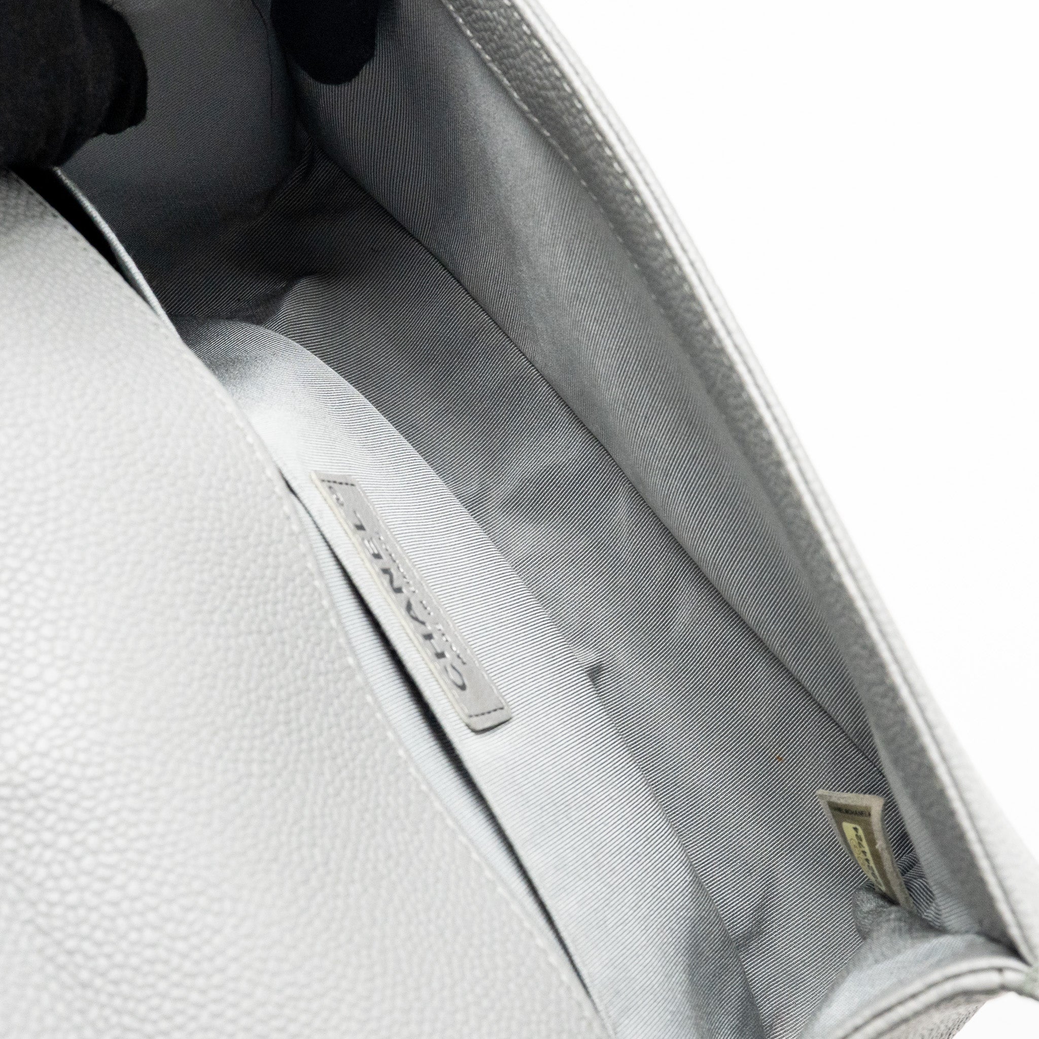 CHANEL MEDIUM BOY BAG CHEVRON CAVIAR GREY RUTHENIUM SILVER HARDWARE