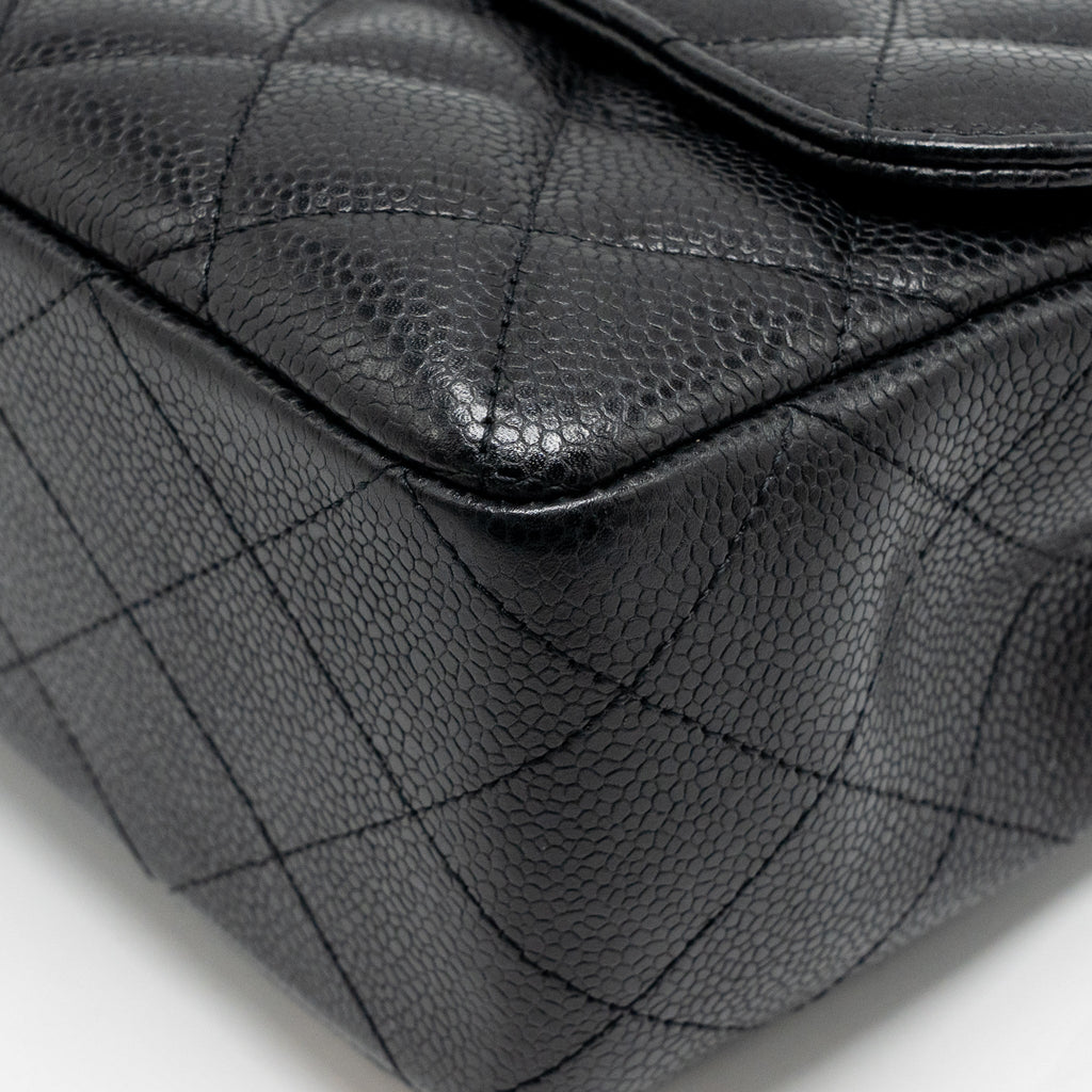CHANEL JUMBO CLASSIC SINGLE FLAP BAG CAVIAR BLACK SHW
