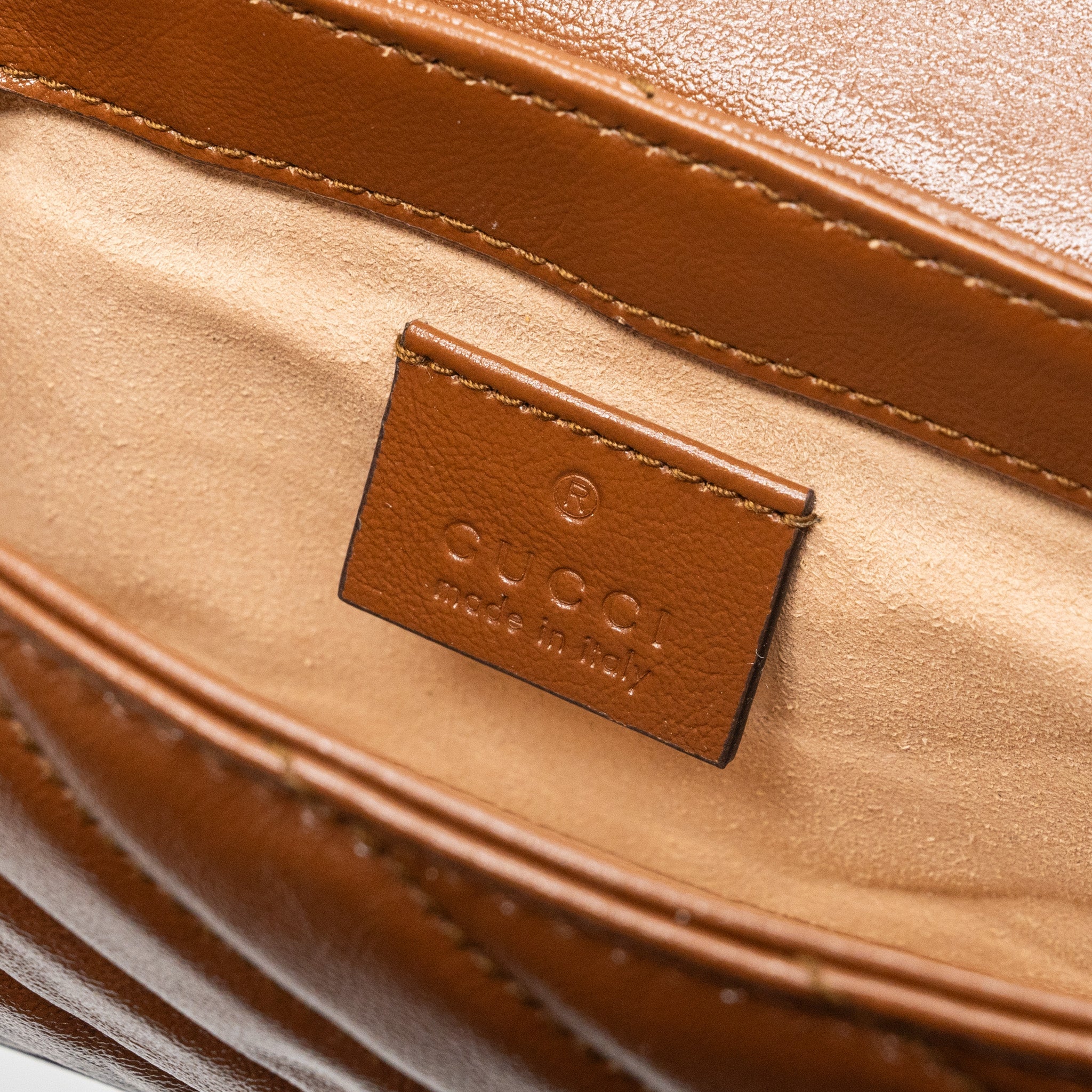 GUCCI SUPER MINI GG MARMONT CALFSKIN CARAMEL GHW