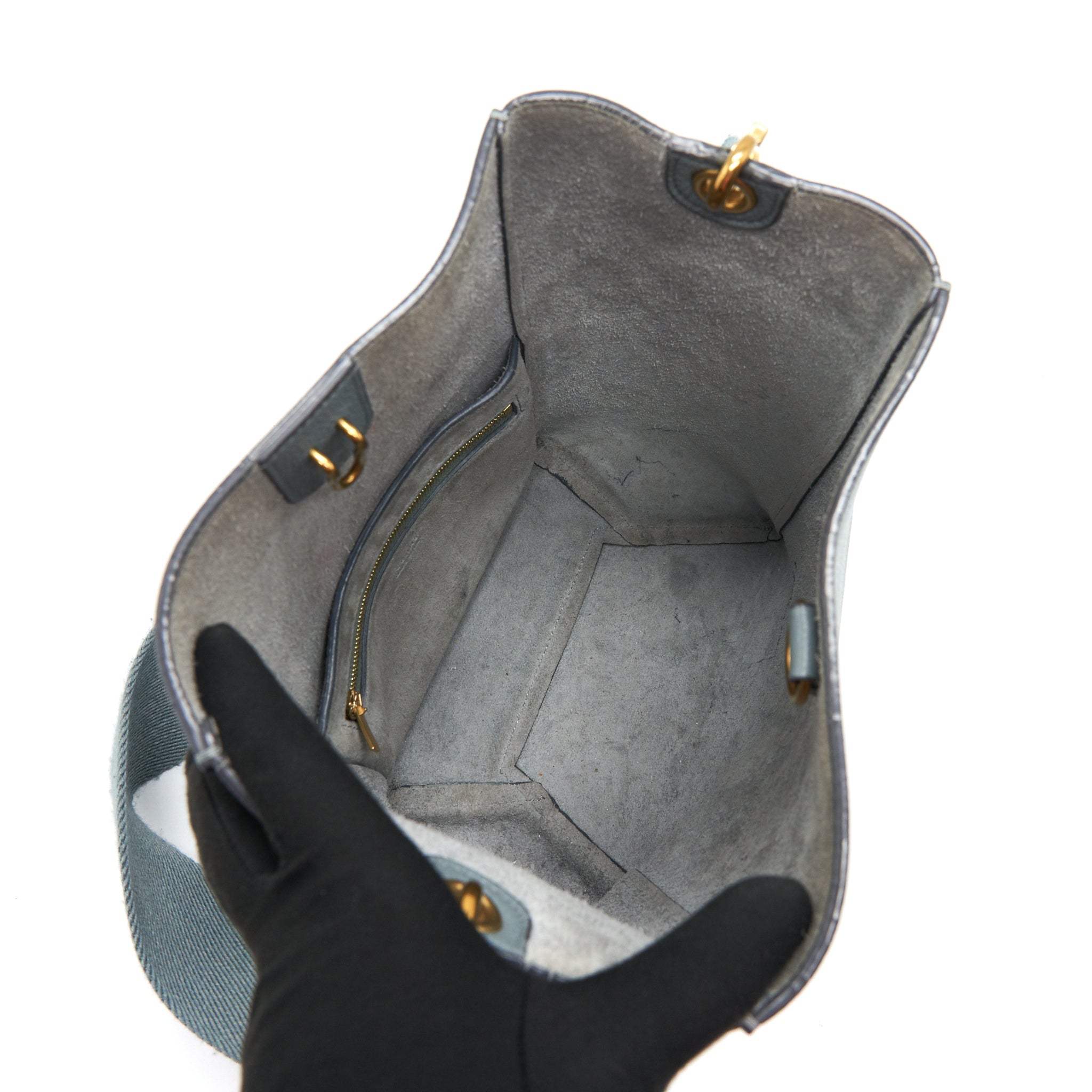 CELINE SMALL SANGLE BUCKET BAG IN GREY