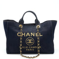 CHANEL DEAUVILLE TOTE BAG DENIM DARK BLUE/GOLD GHW