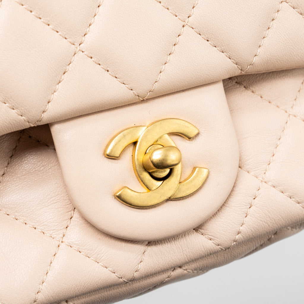 CHANEL PEARL CRUSH MINI RECTANGULAR FLAP BAG LAMBSKIN LIGHT PINK GHW (MICROCHIP)