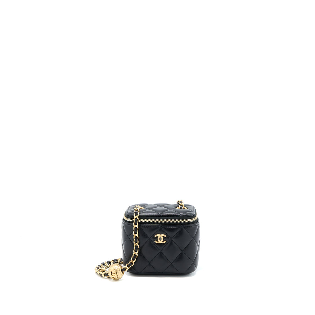 CHANEL PEARL CRUSH MINI VANITY CASE LAMBSKIN BLACK LGHW
