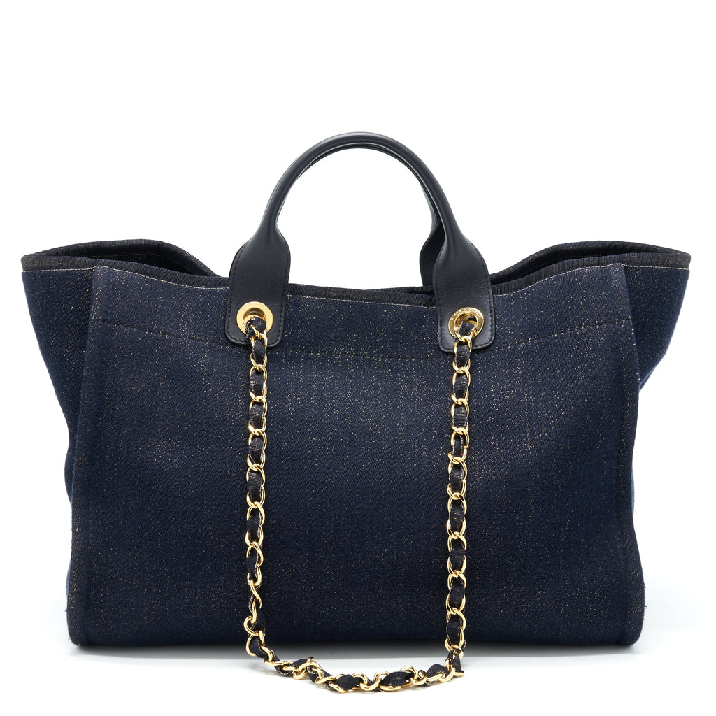 CHANEL DEAUVILLE TOTE BAG DENIM DARK BLUE/GOLD GHW