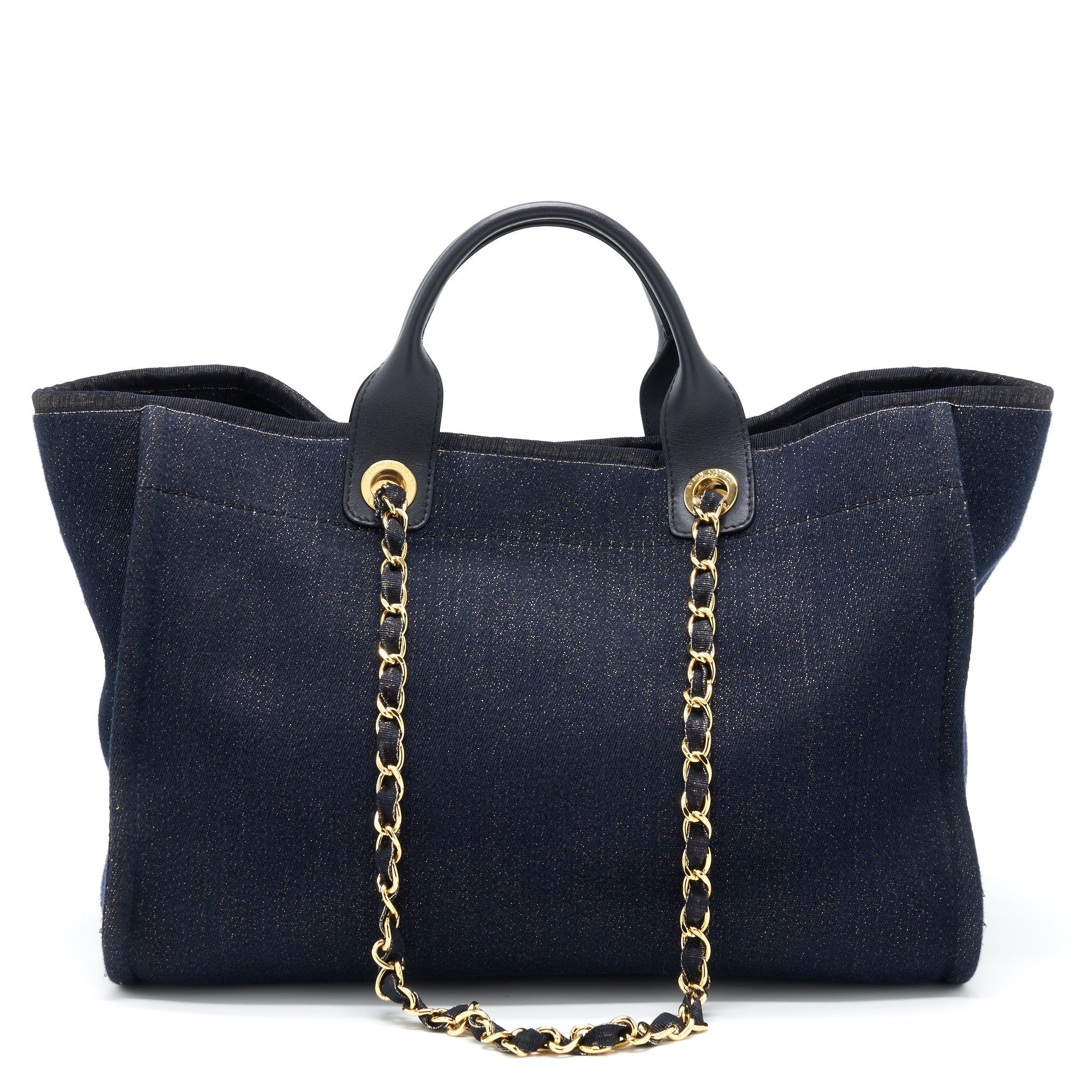 CHANEL DEAUVILLE TOTE BAG DENIM DARK BLUE/GOLD GHW