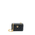 CHANEL 22K GOLD PILLAR ADJUSTABLE CHAIN LONG VANITY LAMBSKIN BLACK GHW (MICROCHIP)