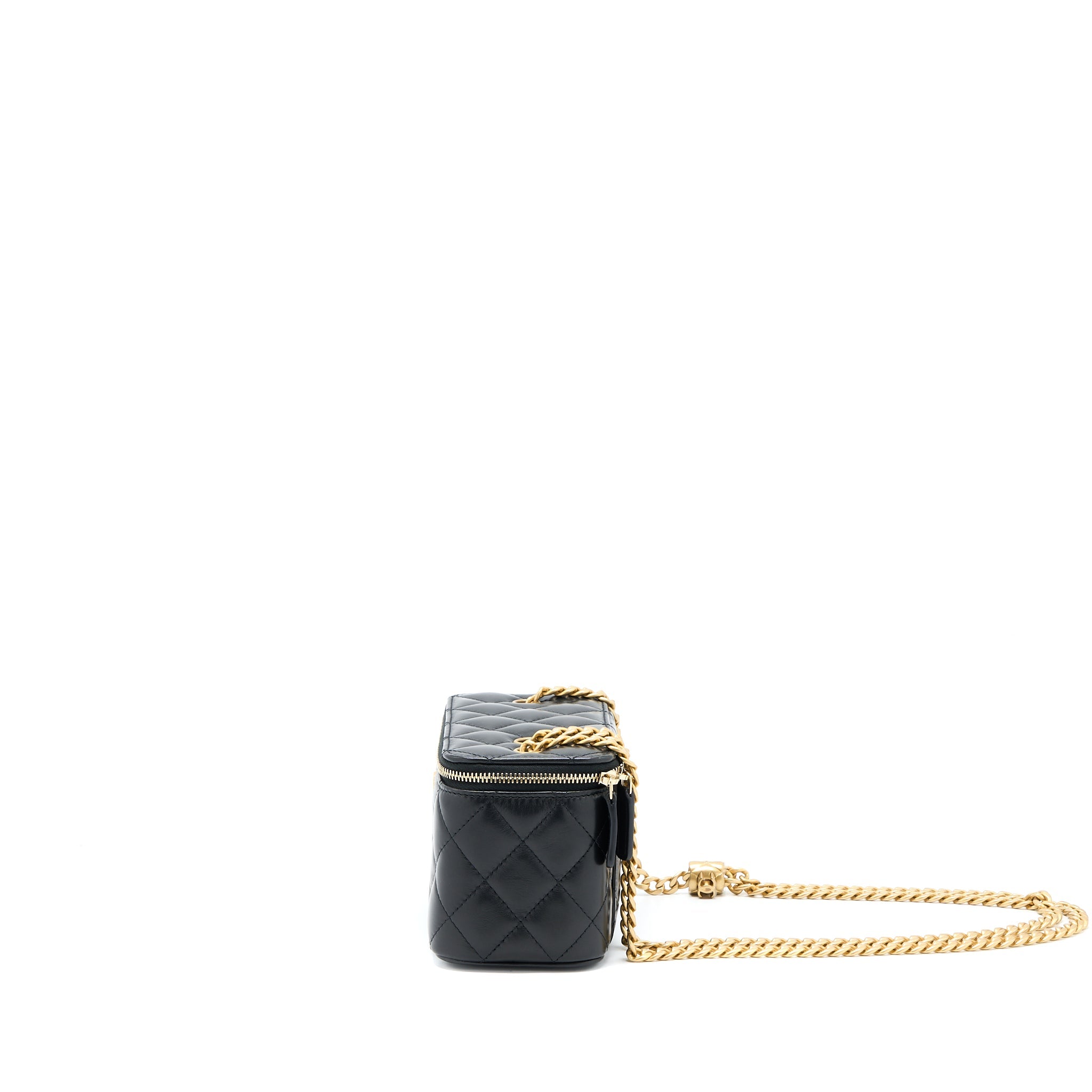 CHANEL 22K GOLD PILLAR ADJUSTABLE CHAIN LONG VANITY LAMBSKIN BLACK GHW (MICROCHIP)