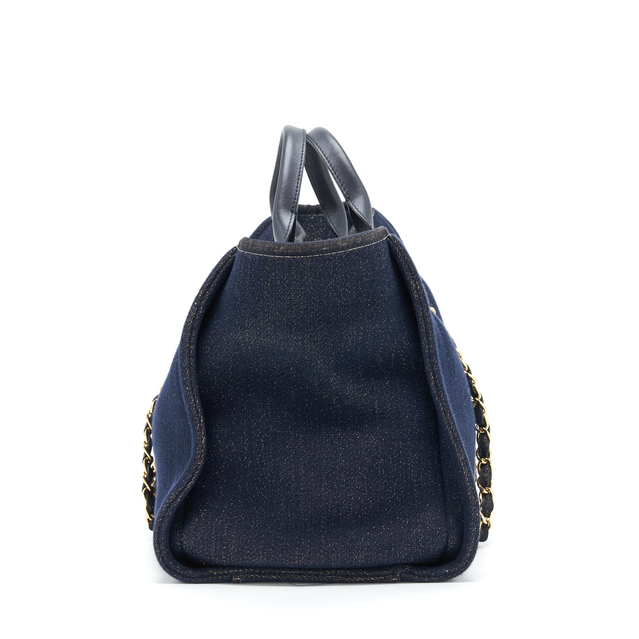 CHANEL DEAUVILLE TOTE BAG DENIM DARK BLUE/GOLD GHW