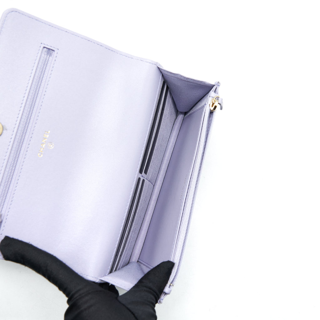 CHANEL 19 WALLET ON CHAIN LAMBSKIN LIGHT PURPLE GHW (MICROCHIP)