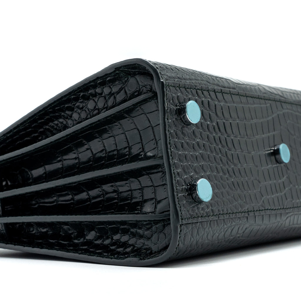 SAINT LAURENT SAC DE JOUR NANO CROC EMBOSSED CALFSKIN DARK GREEN SHW