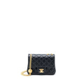CHANEL 23S CAMELLIA CHAIN MINI SQUARE FLAP BAG LAMBSKIN BLACK BRUSHED GHW (MICROCHIP)