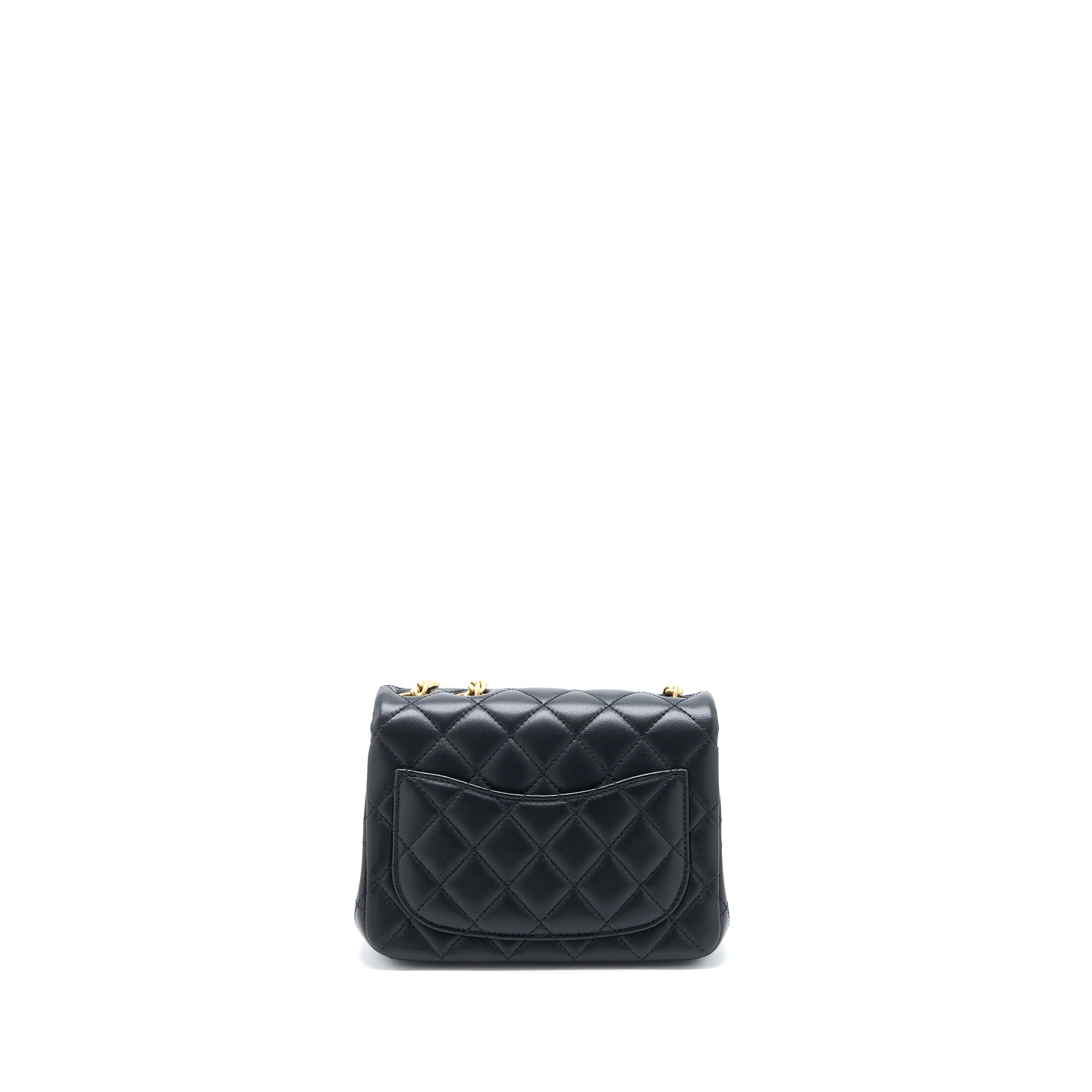 CHANEL 23S CAMELLIA CHAIN MINI SQUARE FLAP BAG LAMBSKIN BLACK BRUSHED GHW (MICROCHIP)